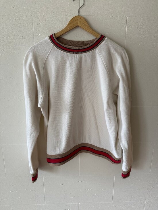 Little Moon Sweaters - Little Moon Aritzia | Retro Stripe White Casual Sweatshirt | Medium